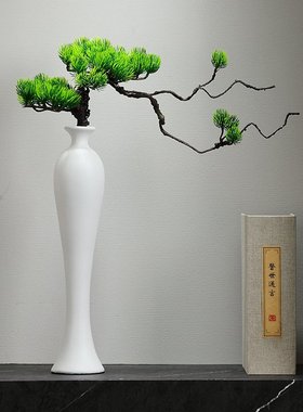 现代简约意式黑白细长花瓶迎客松家居客厅玄关瘦高柜子装饰品摆件