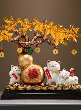 招财进宝招财猫葫芦发财树组合创意摆件新中式客厅软装公司礼品