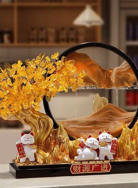 发财树流沙画招财猫摆件开业礼物客厅店铺前台装饰乔迁新居礼物