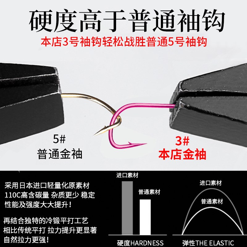 防缠绕鱼钩绑好子线双钩金袖成品套装细条小鱼台钓长柄无倒刺有刺 - 图1