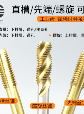 机用丝锥高速钢螺旋先端丝攻不锈钢直槽攻牙钻头M3M4M5M6M8M10M12
