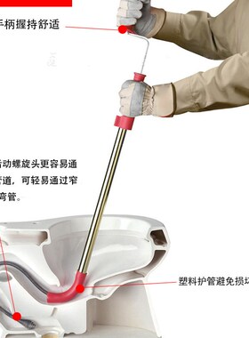 手动管道疏通器家用通马桶下水道工具 D-612.7*1.8米适用卫浴清