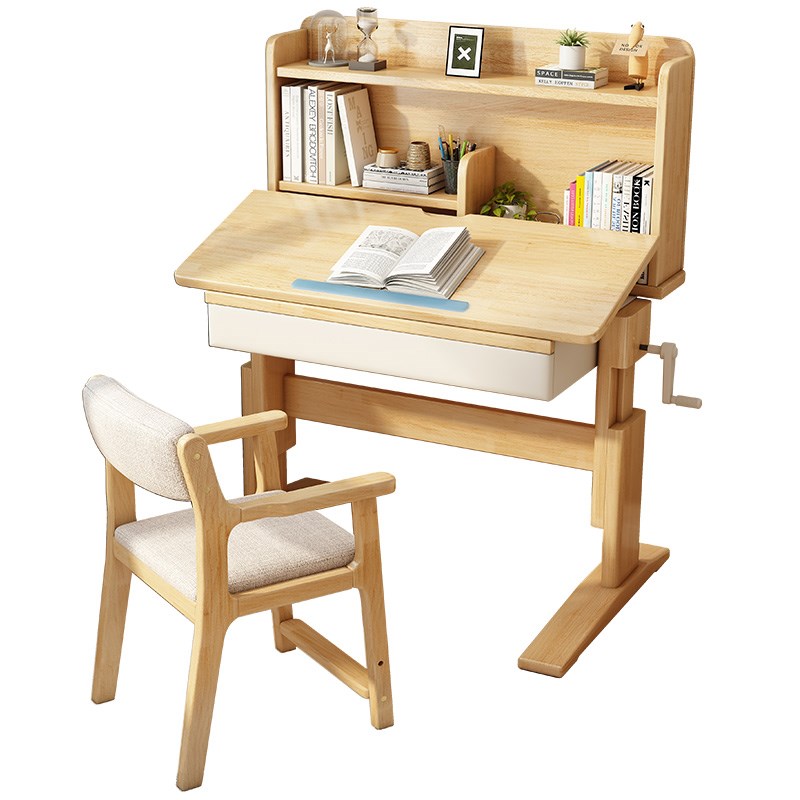70/90cm multifunctional children's study table and chair all solid wood desk bookshelf integrated small apartment student writing desk
