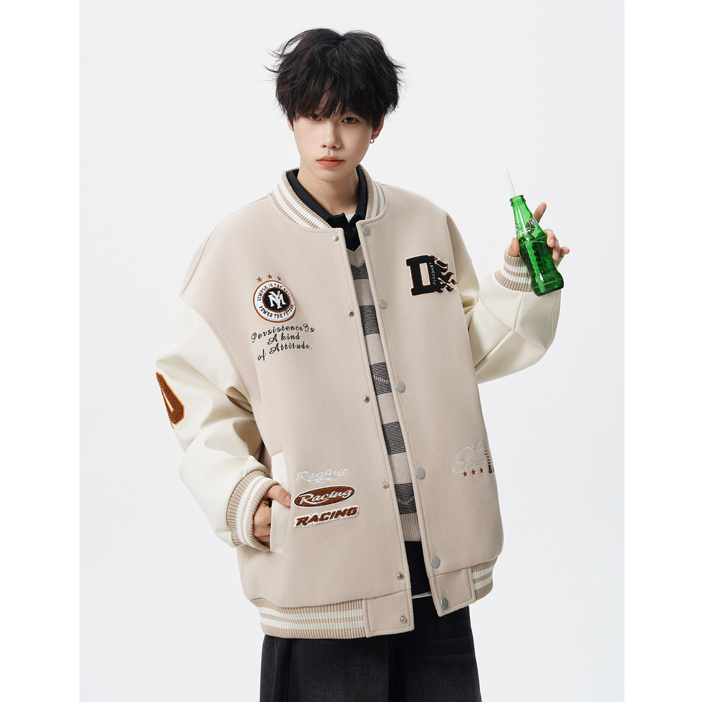 潮牌双拼撞色刺绣棒球服男春高街痞帅情侣外套复古设计感运动夹克,淘宝优惠券,粉丝福利购,淘宝优惠卷