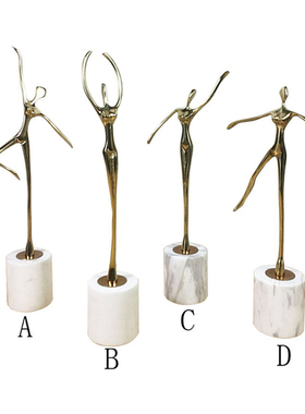 现代大理石铜工艺芭蕾舞女孩抽象人物摆件家居客厅电视柜饰品