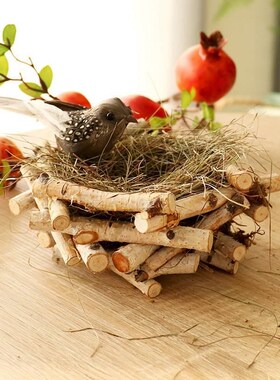 森系院田园桦树枝阳稻草鸟窝鸟蛋鸟屋陈列布景装饰小道具庭户外台