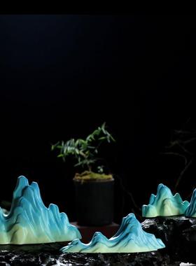 陶瓷千里江山绿色假山家居水景摆件鱼缸造景禅宗新中国风茶几室装