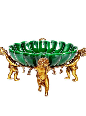 欧式祖母绿陶瓷配铜装饰奖杯客厅纸巾盒花瓶茶几烟灰缸玄关座钟