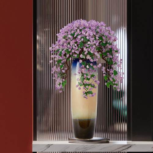 紫水晶大花瓶摆件客厅落地酒店大堂别墅楼梯转角轻奢高级感装饰品 - 图2