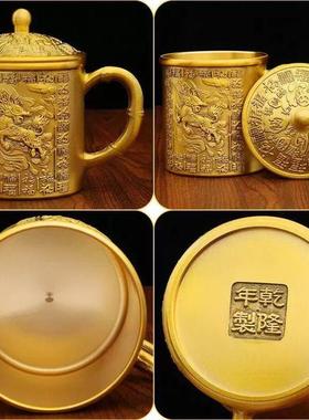 黄铜麒麟白府茶杯家庭新中式餐厅桌面装饰茶缸盖金属装饰工艺品