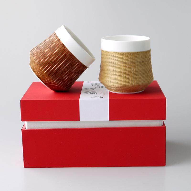 竹丝扣瓷茶具竹节杯四川非遗瓷胎竹编手握杯出国送礼商务礼仪赠品,淘宝优惠券,粉丝福利购,淘宝优惠卷