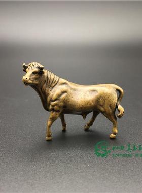 包浆纯铜牛摆件一对小号实心黄铜茶玩茶宠可爱小动物摆设招财老牛