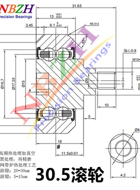 环形导轨滚轮轮丝杆螺栓带螺杆弧平面轴承ZLV JR 直径30.5 39mm