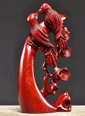 黑檀木质喜上眉梢喜鹊摆件家居客厅电视柜根雕红木工艺品乔迁送礼