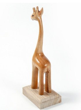 香樟木手工雕刻可爱木雕长颈鹿一路有你现代轻奢创意木质动物摆件