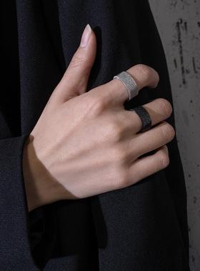 可变形简约网格戒指男士潮食指钛钢情侣戒指女设计小众ins不掉色
