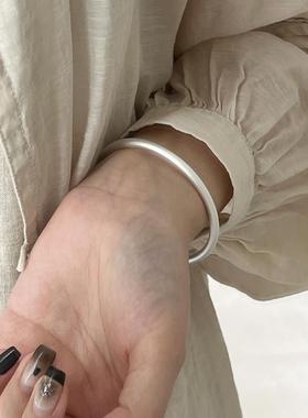 一十七手作 实心手环足银古法磨砂闭口银镯子七夕礼物银手镯