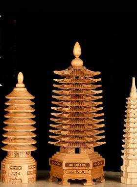 2025桃木塔摆件木质木雕十三层九层笔筒书桌摆件旗舰店工艺礼品摆