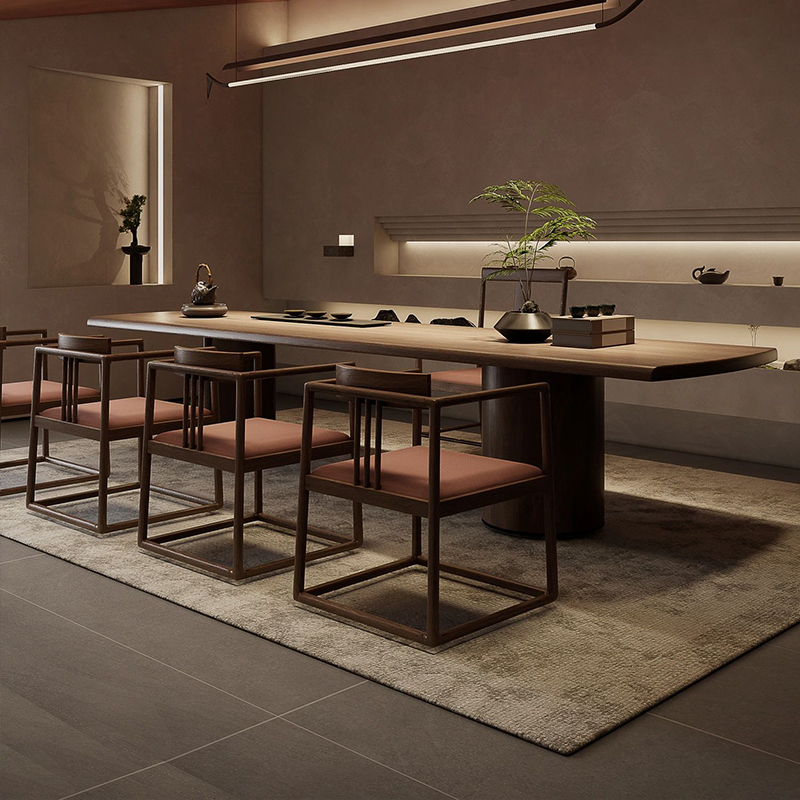 新中式实木半岛方形茶桌 现代简约家用茶台办公室禅X意功夫泡茶桌 - 图0