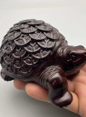 古董文玩小叶紫檀木雕金钱龟招财龟书桌办公桌面摆件复古老物件