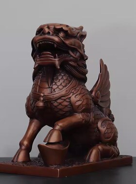 纯紫铜财富祥云麒麟一对办公室乔迁开业招财工艺礼品家居玄关摆件