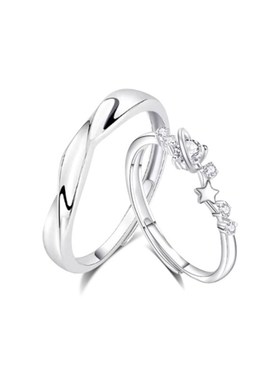 TRUE ME 999o足银甜蜜星球情侣一对戒指轻奢气质百搭简约开口刻字