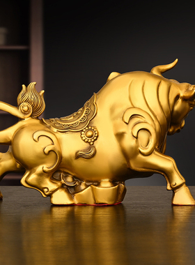 纯铜华尔街铜牛摆件金牛气冲天工艺品办公室桌装饰品Y旺市牛财字