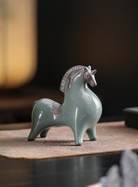 招财唐马摆件陶瓷动物中式客厅玄关酒柜博古架装饰办公室桌面摆设