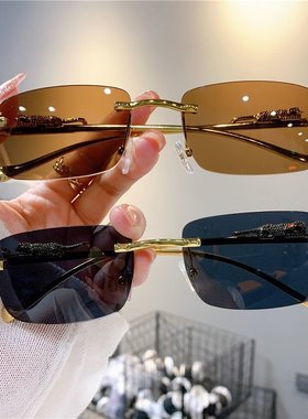 跨境时尚方形无框墨镜男女通用户外驾驶防强光潮流太阳镜现货