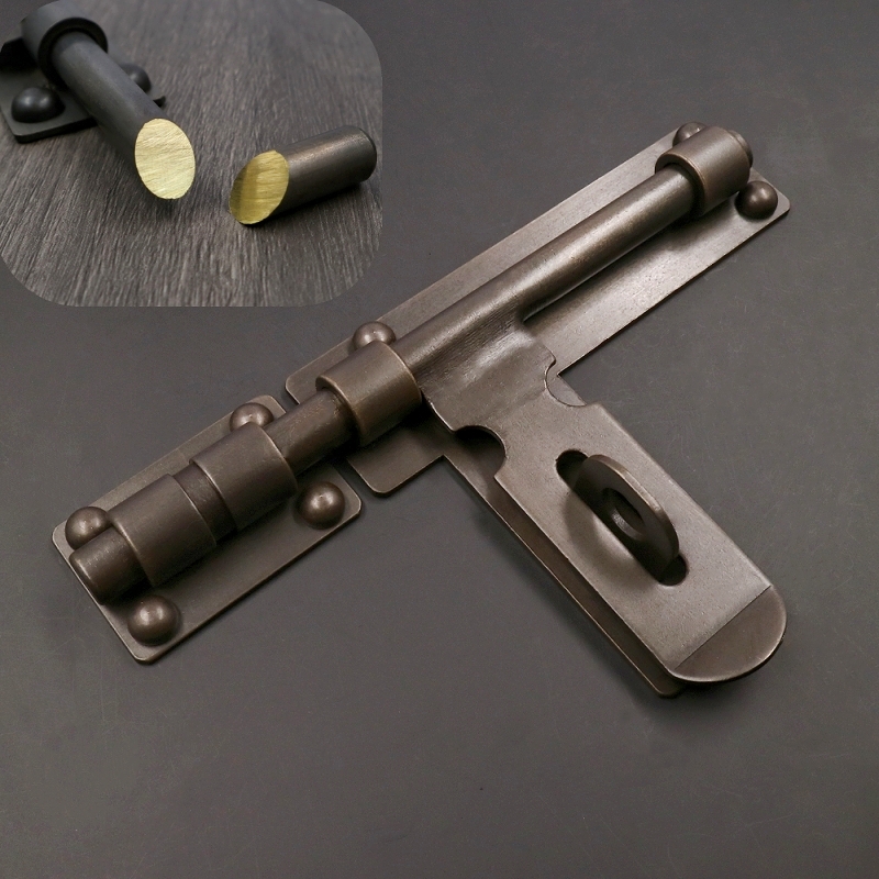 纯铜仿古门栓闩i黄铜插锁户外木合金门花园复古全铜哑光炭黑色插 - 图1
