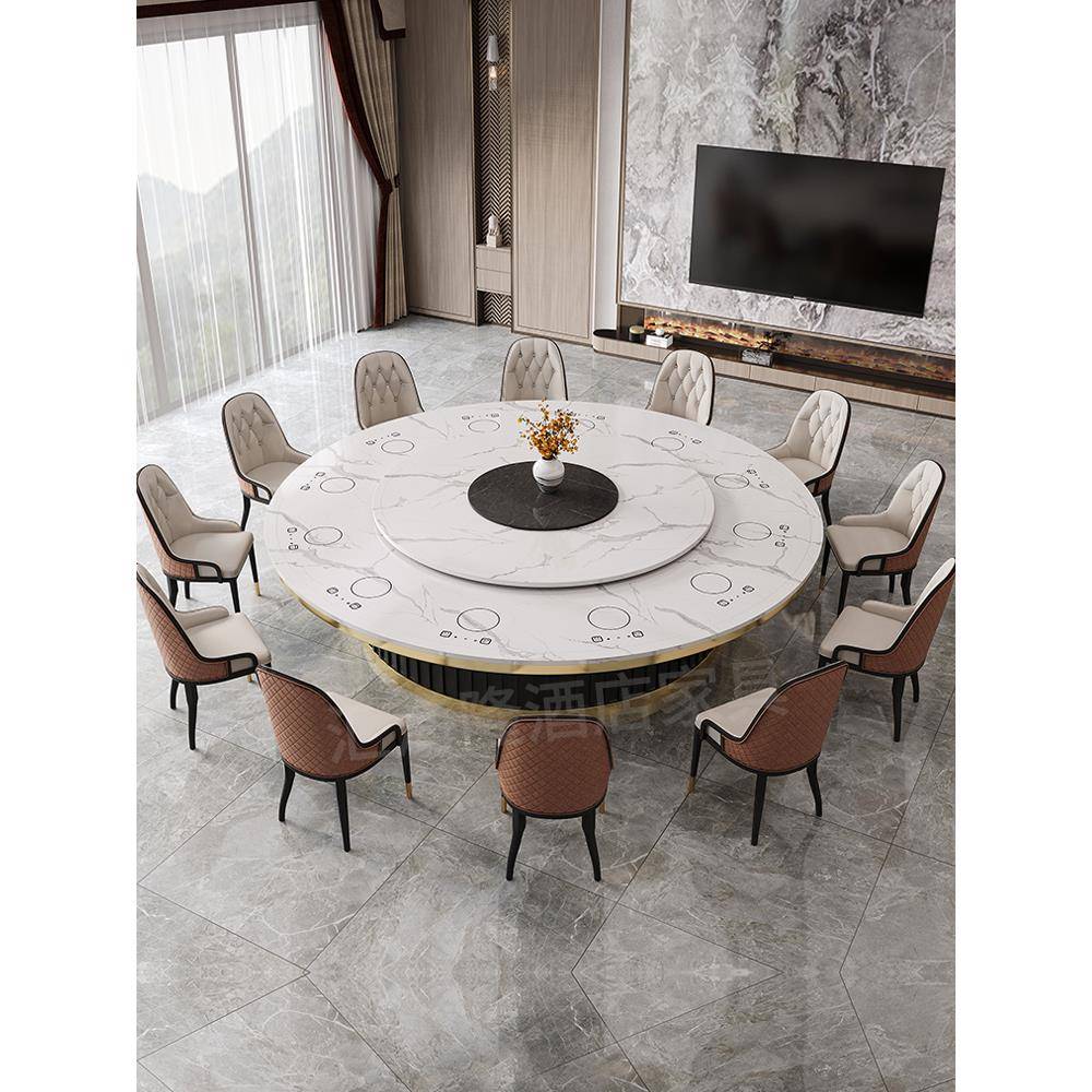 岩板餐桌火锅桌子带隐形电磁炉一体一人一锅别墅电动大圆桌带转盘 - 图2