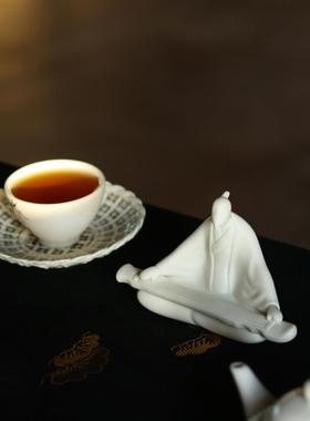 陶瓷古韵人物抚琴摆件客厅书房禅意装饰盆景造景桌面茶盘创意摆设