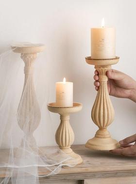 北欧风覆古罗马柱木质蜡烛台座家用高级感装饰品摆件摄影拍摄道具