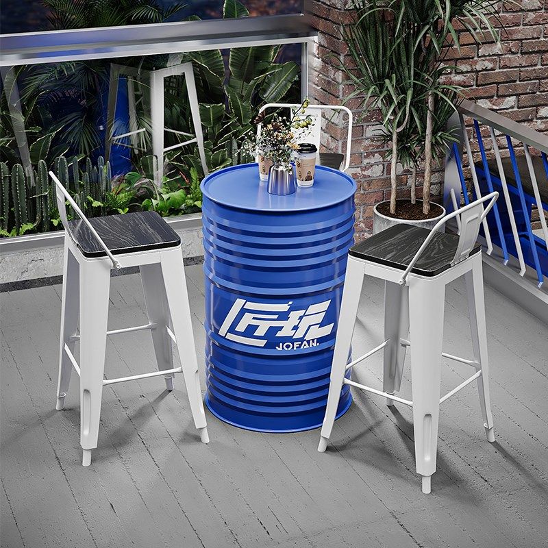 工业风咖啡厅桌椅组合网红油桶高脚实木靠背椅奶茶店酒吧吧台椅,淘宝优惠券,粉丝福利购,淘宝优惠卷