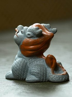 紫砂茶宠龙小摆件十二生肖手工茶玩可养呆萌茶道茶桌茶具配件祥瑞