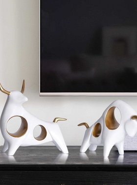 北欧创意牛摆件家居客厅电视柜酒柜装饰品艺术工艺品抽象动物摆设