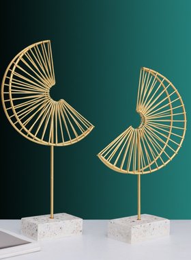 北欧轻奢创意扇叶摆件样板房家居桌面扇形工艺品电视柜酒柜装饰品