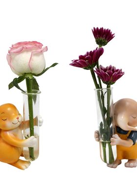 厂家现货动物水培花瓶装饰摆件客厅卡通玻璃试管插花器卧室餐桌