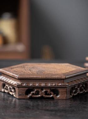 鸡翅木六角形展示架托 托架实木木质佛像工艺礼品摆饰长方形正方