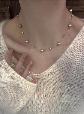满天星仿真多麻灰珍珠项链女款2025新款颈链高级感轻奢小众锁骨链