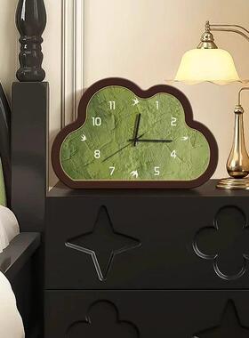 绿色云朵中古风客厅挂钟2025新款高级挂墙桌面钟表摆台式静音时钟