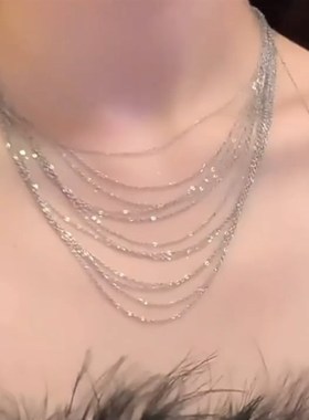 zoozmomo银色多层流苏锁骨链女小众高级设计感配饰时尚个性项链潮