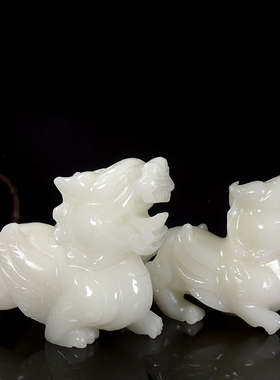玉石貔貅一对装饰家居客厅玄关新中式H办公室桌面摆放白玉貔恘摆