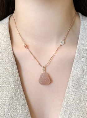 新中式小众粉色佛公玉髓吊坠项链女平安扣编绳锁骨链2025新款颈链