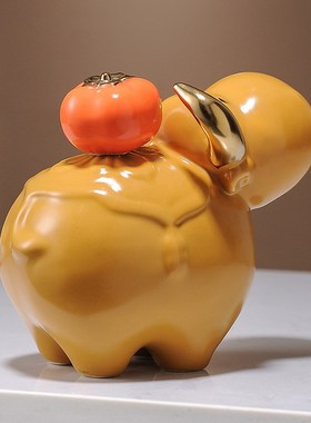 牛气冲天牛柿寓意好摆件店铺开业乔迁装饰品运势如虹创意陶瓷摆设