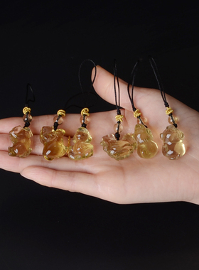 黄水晶立体十二生肖鼠牛虎兔龙蛇马羊猴鸡狗猪 钥匙扣包挂手机链