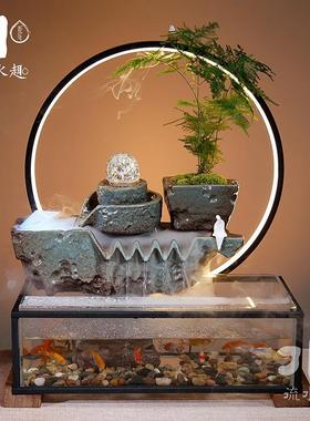 流水器桌面办公室鱼缸客厅装饰开业乔迁现代中式礼品摆件