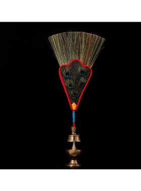 藏传用文巴扇吉祥草孔雀羽毛扇一眼三眼五眼十眼孔雀扇贲巴壶扇子