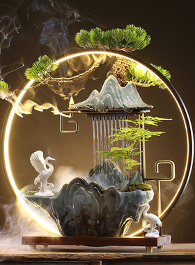 招财流水摆件创意假山喷泉循环加湿器陶瓷家居办公室桌面开业礼品