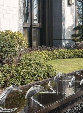 金属不锈钢镜面水景小鱼镂空抽象景观鱼群雕塑庭院动物艺术品摆件